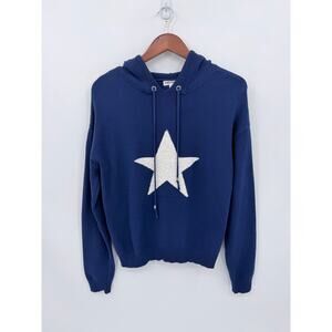 Blue Star Hooded Sweater Americana Coastal Preppy Knit Large Kathy Ireland